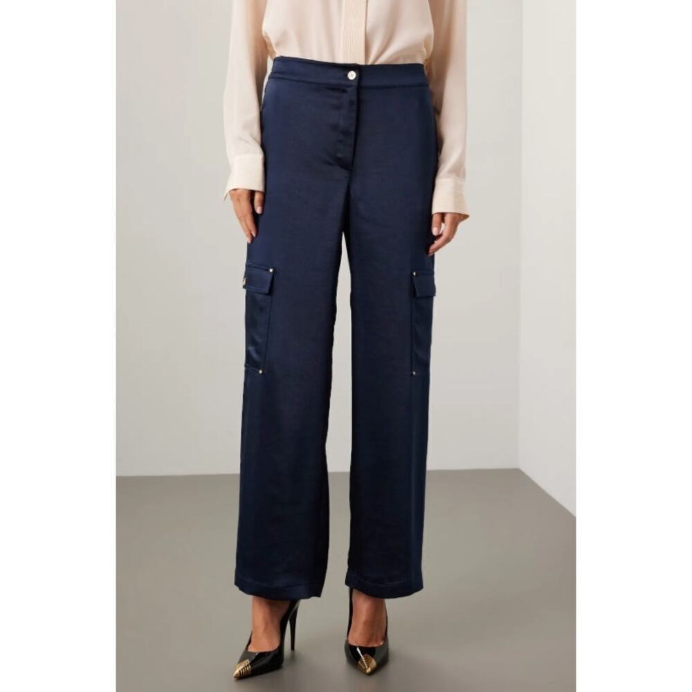 Michael Kors Satin Cargo Pants • Designer Luxe Utility Chic Sz S - Picture 2 of 9